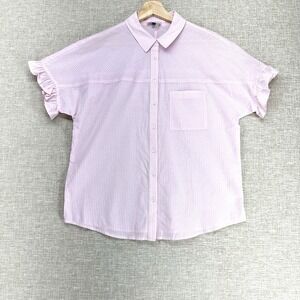 Court & Rowe Shirt Womens Small Pink Stripe Flutter Sleeve Button Front Collared